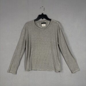 Prana Shirt Womens Medium Green White Stripe Long Sleeve Hemp Blend Casual Top